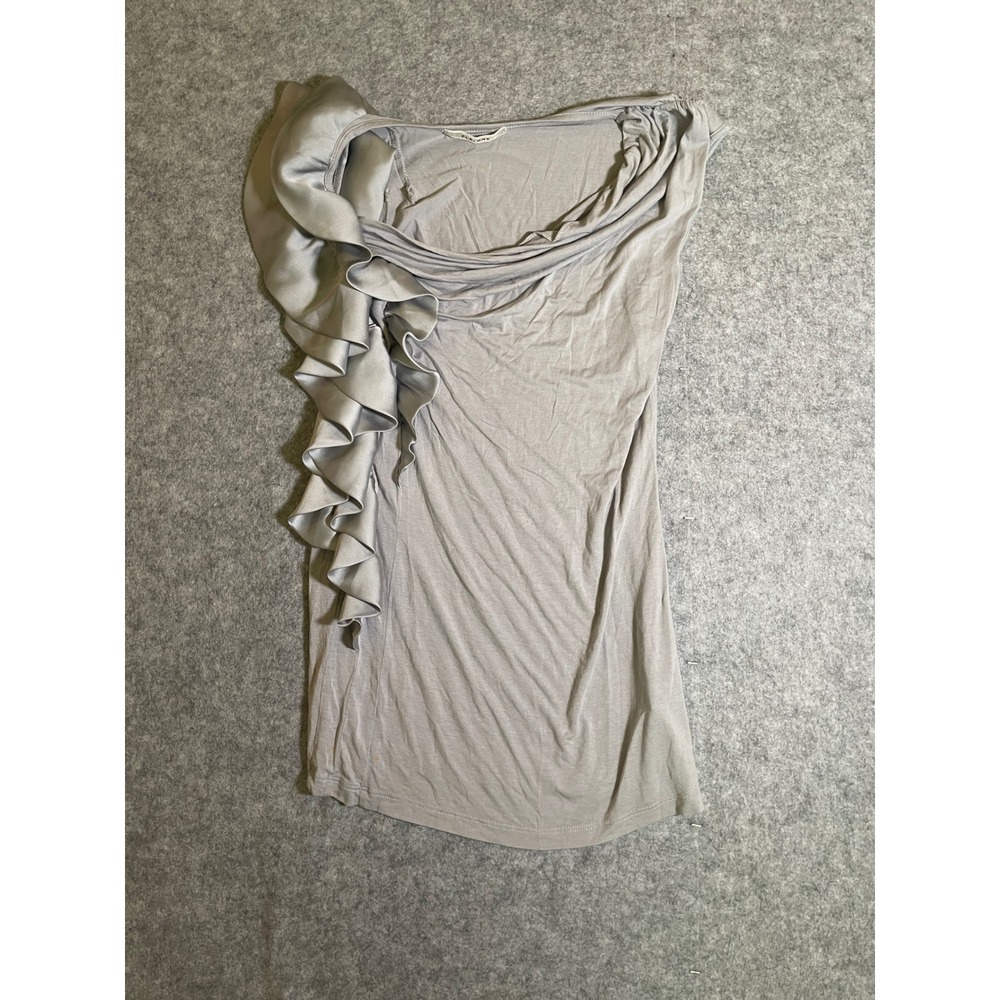 Pleione Grey Ruffle Side Cowl Neck Sleeveless Top Large
